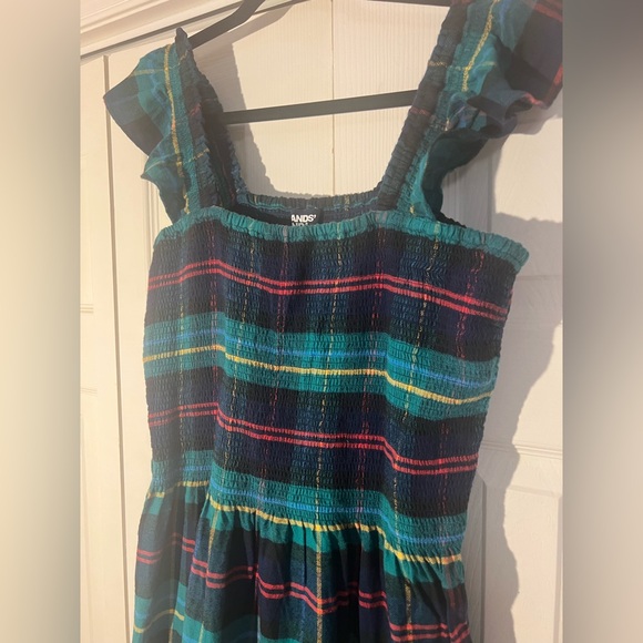 Lands' End plaid tiered dress with smocking, ruffle straps. Coastal Chic 12/14 L - Picture 5 of 10